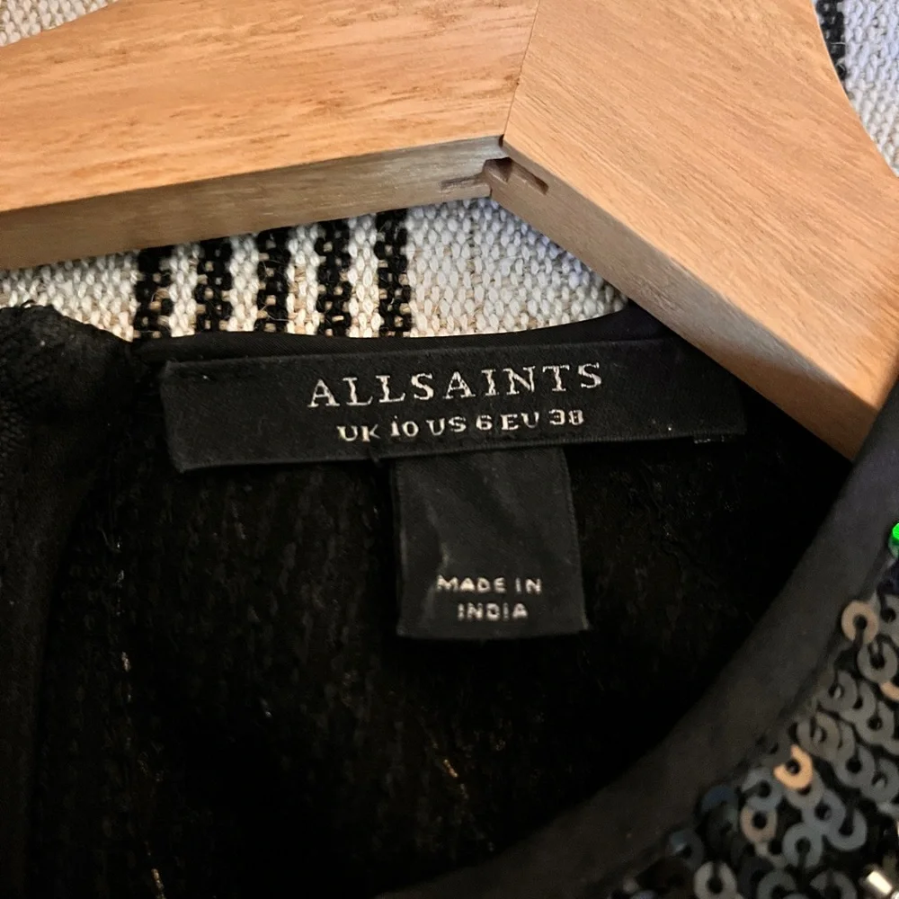 All Saints Noushka black and silver sequins mini dress size 6 - Picture 8 of 11